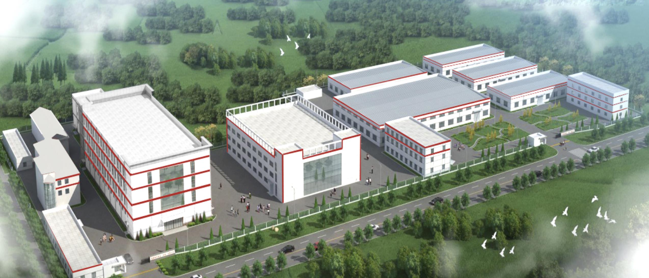 Vista do complexo industrial Meiaisi em Jiangsu, apresentada no catálogo corporativo