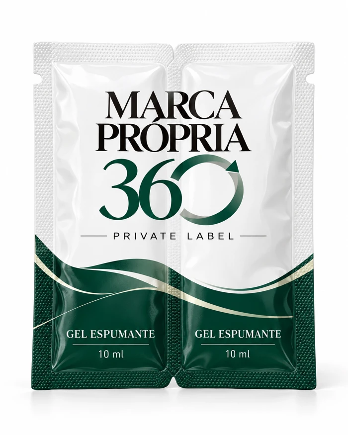 Gel espumante em sachê, simulação visual Marca Própria 360